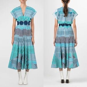 🆕 SILVIA TCHERASSI Adila Striped Midi Dress Infinity Blue Sz L